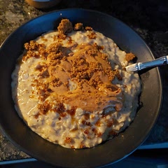 Took a bit longer when cooking it for the porridge to thicken. The brown specs topped with the Almod Butter is brown sugar.