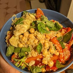 Really enjoyed. Did 60g dry quinoa per person but kept the rest of the 4 person recipe for two. Very fresh. Used basil not parsley. 