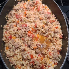 I used Carne asada seasoning instead of taco seasoning. And the store only had 12 oz bags of cauliflower rice so I used 2 full bags. Yummmmmm