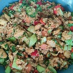 Modified peanut sauce by adding soy sauce, garlic, salt and pepper.