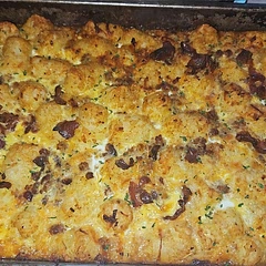 I added bacon, used only a pound of sausage and 6 eggs