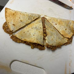 I used one can of refried beans and one can chickpeas because it’s what I had, and I seasoned the beans up a little.
