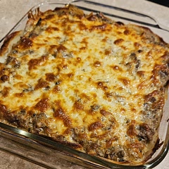 I swapped the cheddar for mozzarella, added a diced onion, garlic, used ground spicy sausage, and added an Italian spice mix. Sooo yummy