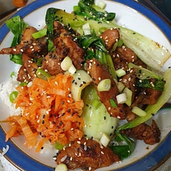 Had this with some bok choy and kimchi, excellent additions but still really good on its own. The longer you marinate it, the better.