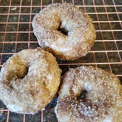 Delicious! I used a combo of honey and butter. Then I rolled them in cinnamon sugar.