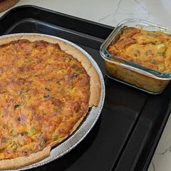 Used an old frozen pie shell that was too small so I put the excess filling into a mini Pyrex, tasted just like home! Might mix it up next time with bacon/broccoli