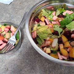 Didn't have onion and substituted cherry tomatoes with a tomato. Could've definitely used the onion but really good! Mostly tastes like beets
