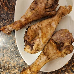 Used turkey legs instead of quarters, but took the same amount of time.   Brined in salt water for 2 days because I had the time. Whole family loved it.  Will be my go-to recipe for turkey legs.
