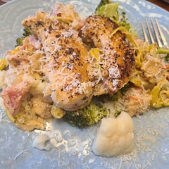 Crazy good & super easy. I used chicken tenders so I didn't have to cut the raw chicken. I served it on a bed of steamed cauliflower & broccoli.