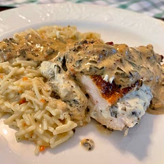 Added herbs de Provence to seasoning on chicken. 

Added chopped bacon to cream sauce and a little lemon juice.