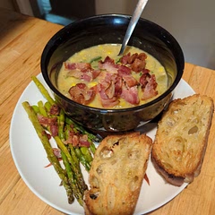 Very tasty! Used a stick blender to blend some of the soup and used frozen corn instead of fresh