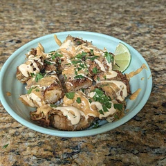 The tofu is delicious. The sauce went really well with it, but next time I think I'd like to make it with a more versatile chilli/honey sauce.