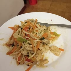 With chicken. It actually looked like chow mein 