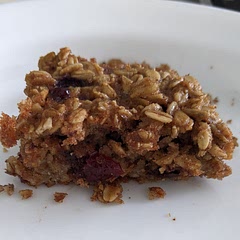 This is a quick breakfast bar. I doubled the recipe and put half in the freezer. I added blueberries and dark chocolate chips, and I increased the cinnamon and added ginger and nutmeg. 