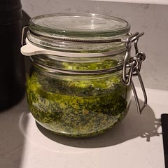 I swapped out 30g of wild garlic for basil. Goes great in pasta, fish or chicken dishes