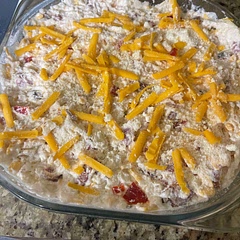 It tastes delicious but I had a a family sized can of cream of mushroom (22 oz) so it turned out less firm than the recipe. Next time I make this I’m going to add broccoli to it.   This is a before pic.