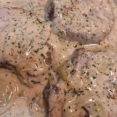 3 pork chops, 1 onion, it was good but I feel it or maybe I missed a key taste.  

I had it with a pasta side but it needed potatoes