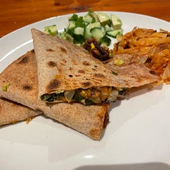 I added finely chopped peppers, corn, 
fresh coriander & homemade salsa to the filling.