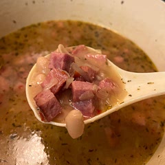 Added ham to mine, makes it salty but very delicious. Need a way to make it thicker