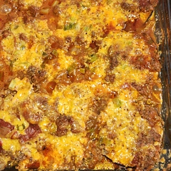 So I should have cut the egg plant thicker and I added cheese and green onions to garnish. It turned out very tasty. 