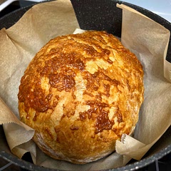 Smells divine. Haven’t tasted it yet.

Made this again in October. Again the smell and the taste are divine. In both cases, the bottom was too crispy (almost burnt) for me. I’m not sure how to avoid this - perhaps another layer of parchment underneath? For these 2 loaves, I cut off the bottom and thoroughly enjoyed the rest of the bread.