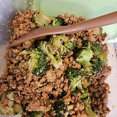 I used ground chicken breast,  & because it was a bit dry, I doubled the sauce. Yum!