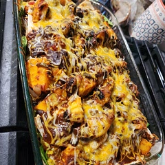 Omg this was so good...I read everyone's reviews on how the squash was undercooked, so I put it in the oven for 60 mountains. I also added a can of Wegmans mole sauce instead of ALL the salsa...it was amazing