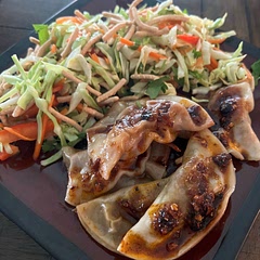 I made the chop salad with what I had on hand paired with vegetable pot stickers and chili crisp (that I made ahead and froze).