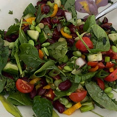 Absolutely delicious.  I use red kidney beans because I didn’t have lentils. I added a little bit of red onion.  And I used spinach instead of rocket greens have no idea what they are!  With some barbecued wild salmon .   Absolutely yum.