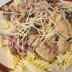Used coconut cream & diced precooked ham. Delicious! 