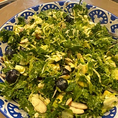 Used almonds because we had those at home. Delicious. Could easily substitute other fruit for blueberries to make seasonal.