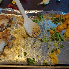 I used air chilled chicken thighs. Flavor was delish and my toddlers loved the sweet potatoes.