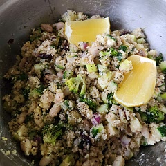 Yum! I ended up adding cannelini beans, roasted broccoli, red onion, green apple, walnuts, and dried cranberries. Also recommend using quinoa instead and cooking it in veggie stock