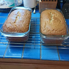 The sour cream cuts through the sugar sweetness. This recipe made 2 loaves and a small baking dish.