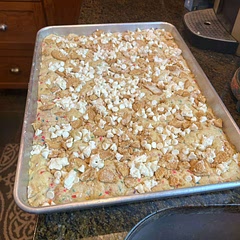Outstanding.  I accidentally forgot to add in the white chips so I sprinkled them on the top.  Tastes like the best sugar cookies ever.  

1.5 x the recipe for a jelly roll pan.