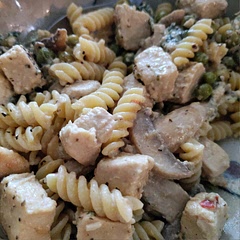 Added some frozen peas and Quorn chic pieces to add bulk. Subbed evaporated milk with evaporated goat milk. Absolutely fabulous!! Choice of GF Rotini or ravioli made it a family meal. Side of garlic bread brought it all together.