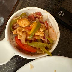 We upsized it but didn’t make sure the seasoning, amount of tomatoes, etc., were proportionate. I think we should make it a bit spicier and less liquidy