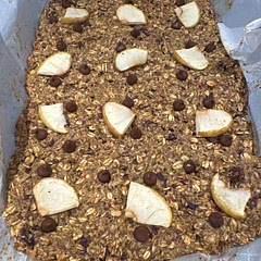 My take this time was to add semi sweet chocolate chips, cut sugar in half, add apples and 4-5 tbsp flax!  I serve with Greek yogurt for breakfast and add a little honey.