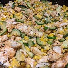 Very tasty.  We used two pounds of chicken and doubled the spices.  Would add slightly less corn next time and some more zucchini.  Was very good. 