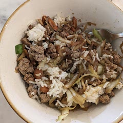 Served with white rice, quick and easy. Kind of a lot of soy sauce. Lots of flavor, add a crunch!