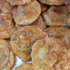 These are very tasty. Family approved (even by people who don't like beans or potatoes.
I used two boxes of puff pastry instead of pie crust and a homemade taco seasoning. I also squeezed out a lot of the water from the potatoes and onions so the pastry didn't get soggy. Next time I won't use refried beans.
Used 2 pounds of meat and that was way to much.