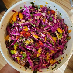 Very good salad! I didn't add the Cucumber as I'm not really a fan and I added some fresh ginger as well. I wish there was more black beans so I'd probably add an extra can next time.  Makes A LOT!!
