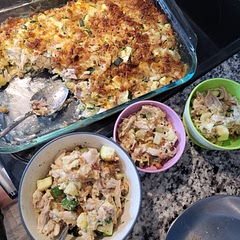Go-to braindead dinner night after a grocery run. I added a bit of water over the top to make it a little more moist. (used the chicken soup can about halfway full of water and poured over the dish after mixing everything together)
