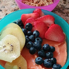 A very refreshing dish that is more like a fresh fruit sherbet. It was delicious and easy to make. 10/10