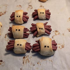Used black food decorating gel instead of sesame seeds. Served with carrot sticks and my picky kids ate it all! Yay!