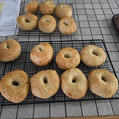 Chewy, crispy crust. The recipe was easy to follow.  Left them plain so could freeze if we need to. I Will definitely make again. Delicious!! My first time making bagels!