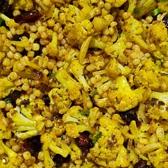 Used less oil in dressing and on cauliflower and skipped chickpeas 