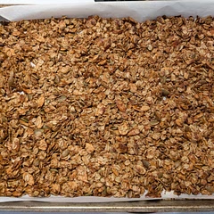 Made this several times. Use 1/4 cup maple syrup and 1/4 cup honey. Trying pepitas with the almonds this time.