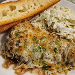 Really good recipe. I think I will sear the chicken before baking next time and make a gravy to go with it. I used balsamic while caramelizing the onions.