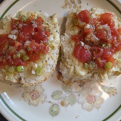 Used spring onion and put on top of melted cheese with dried basil on top x